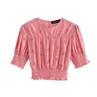 Top Customized New Slim Slimming Cutout Embroidered Short Shirt Top Shirt