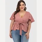 New Arrives 2021 Fashion Summer Solid Color Sexy Deep V Woman Monki Blouse