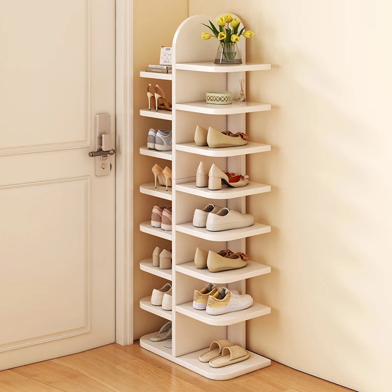 Modern White Yellow Vertical Multi-layer High Narrow Shoe Rack Storage for Small Entrance Space