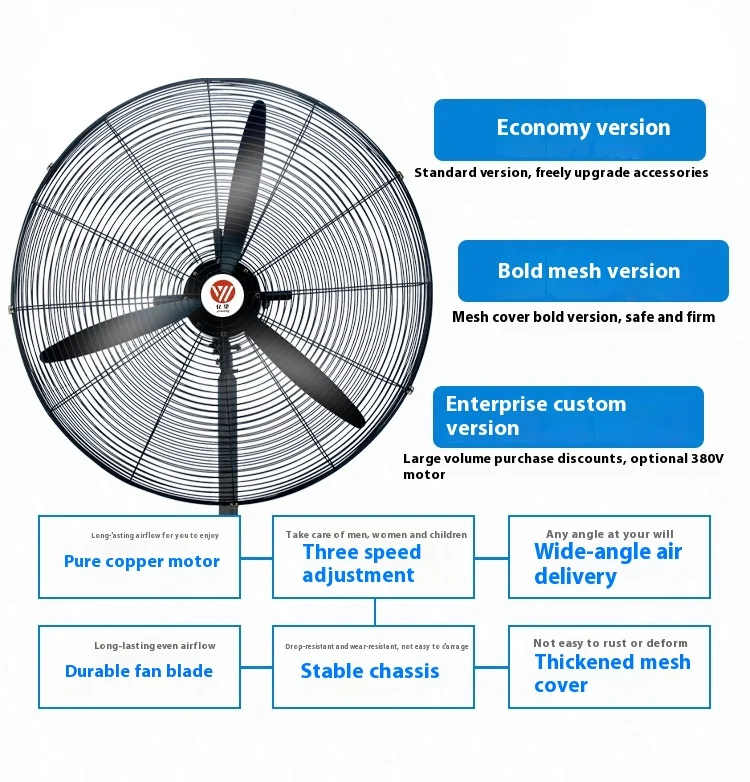 Oscillating Air Cooling Fan, Wall, Electric, Metal - detail 2