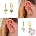 Turquoise Earrings Earrings New S925 Charm Dangler Turquoise Green Coconut Tree Zircon Hoop Earrings Eardrop