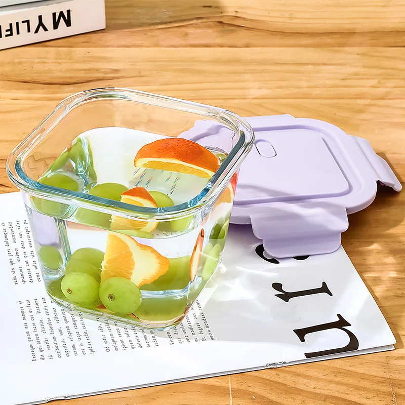 Baby Food Storage Containers Glass Jar With Leakproof Plastic Lid Kids 1000ml Square Glass Lunch Box Soup Bowl