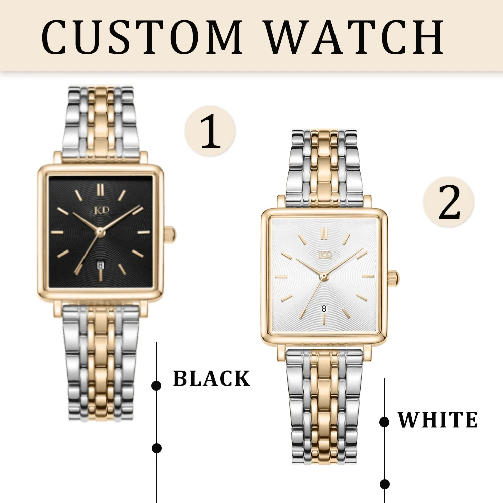 Custom High Quality Square Black Dial Brand Watch Women Classic Japan Movement Stainless Steel Band Luxury Quartz Watches