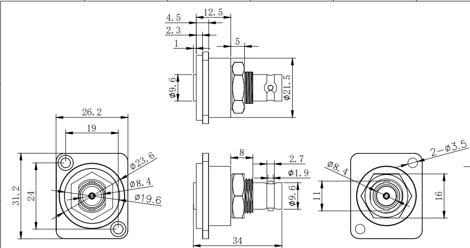 Lightweight Industrial BNC Video Connector Female BNC Panel Mount Chassis Socket Adapter Welding Free Industrial BNC Connector
