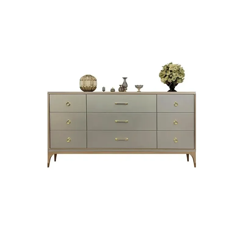 Contemporary 9-Drawer Champagne Living room Bedroom Dresser for Storage in Gold