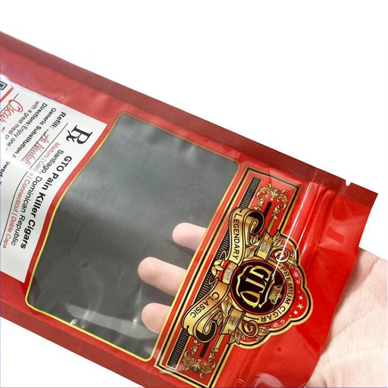 Custom Resealable Foil Ziplock Three Side Seal Natural Leaf Cigar Wraps