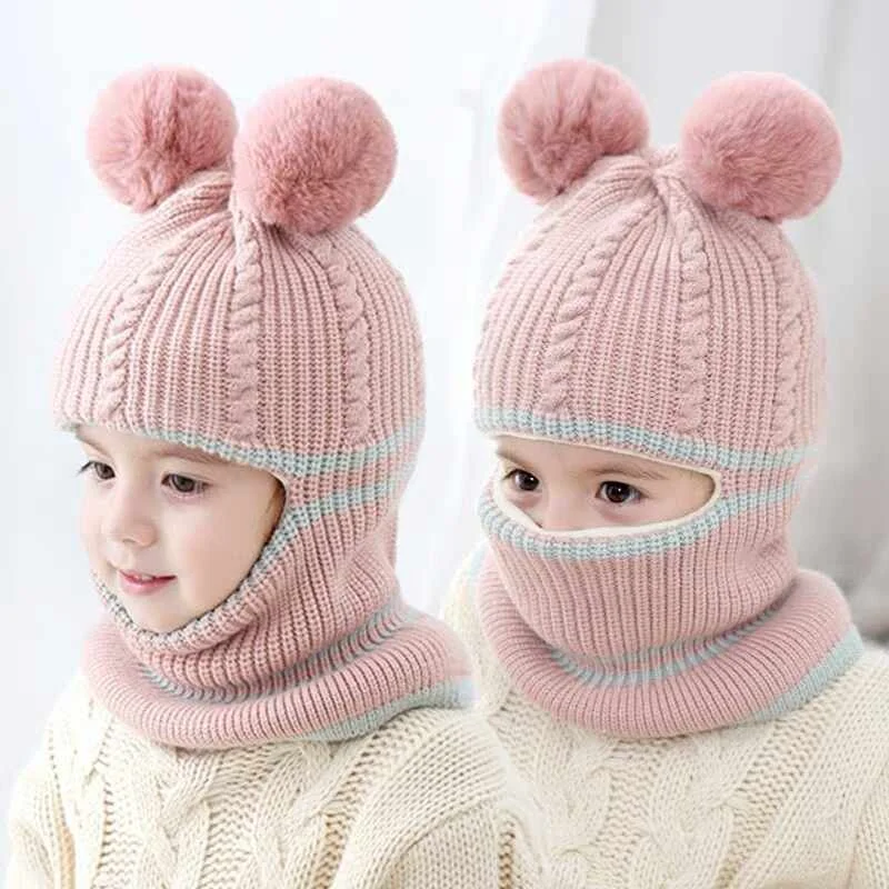 Kids Winter Cute Beanie Hat,Baby Girls Toddler Knit Pom Pom Ears Chunky Thick Stretchy Soft Cap 