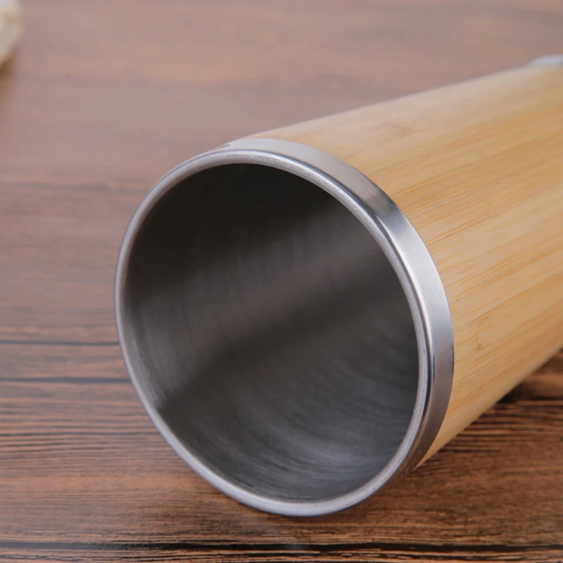 Wholesale 450ml Bamboo Shell Stainless Steel Coffee Travel Mug With Leak-Proof Insulated Reusable Bamboo Travel Tumblers