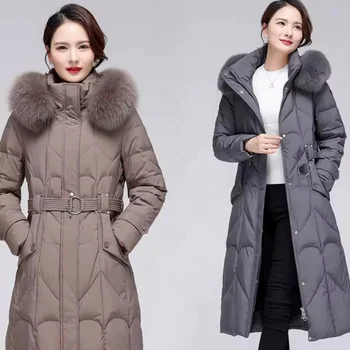 High-end thickened down jacket women's mid-length over the knee in winter sea in the elderly mother warm coat big size