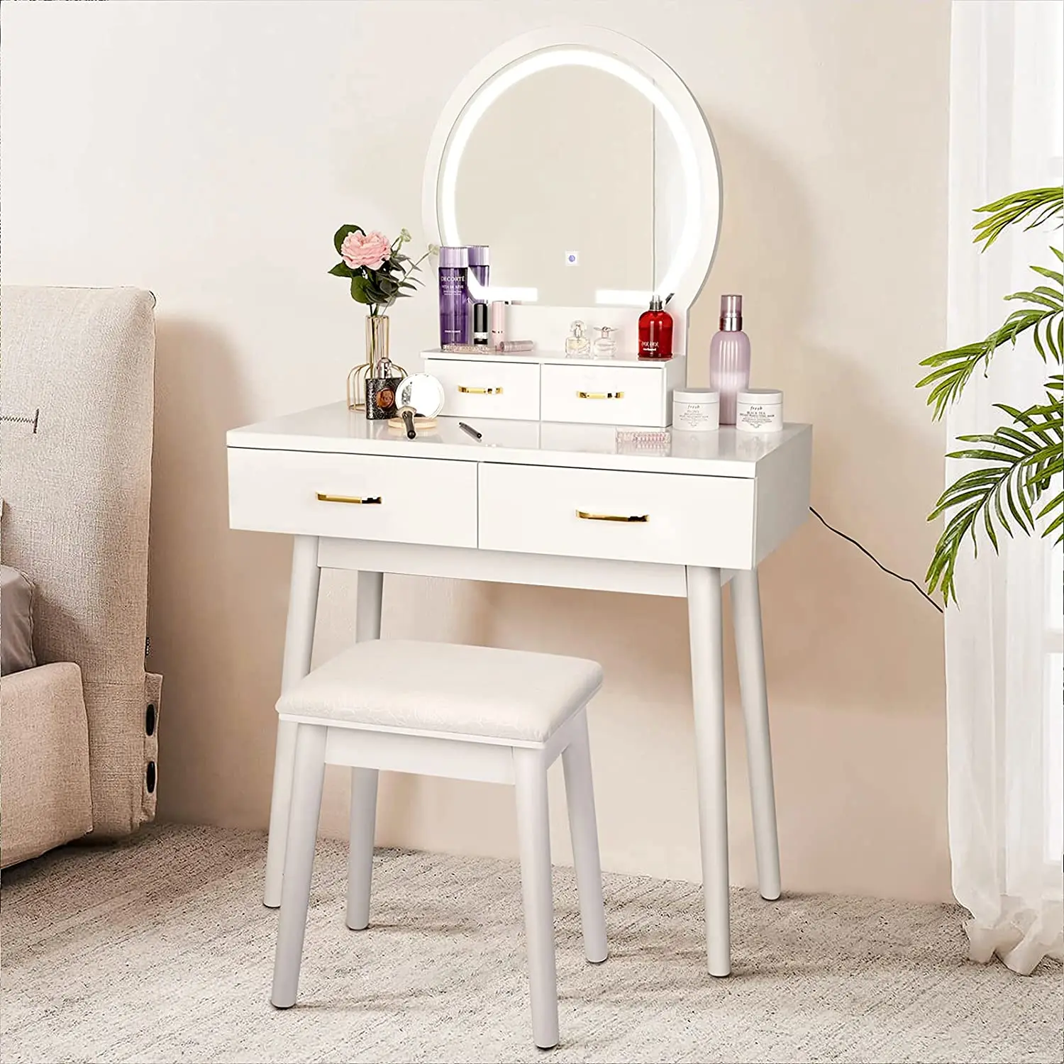 white high gloss dressing table stool