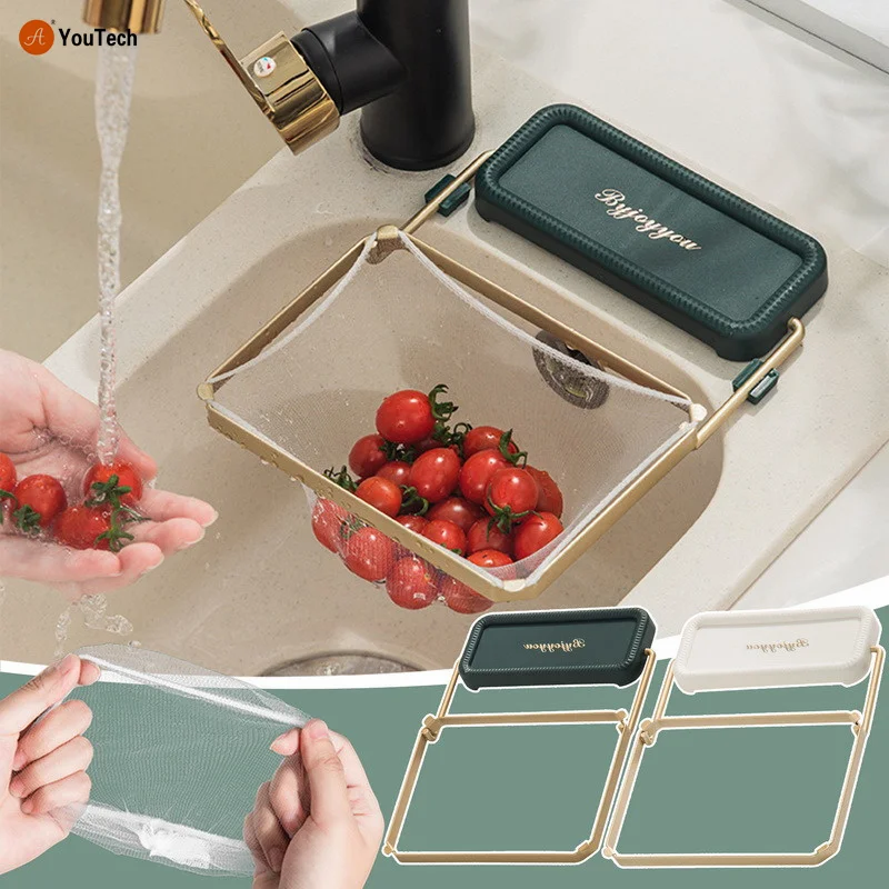 Sink Filter Rack Kitchen Foldable Sink Strainer Mesh Bag Stand Waste Garbage Net Shelf Anti-Clogging Disposable Garbage Mesh Bag