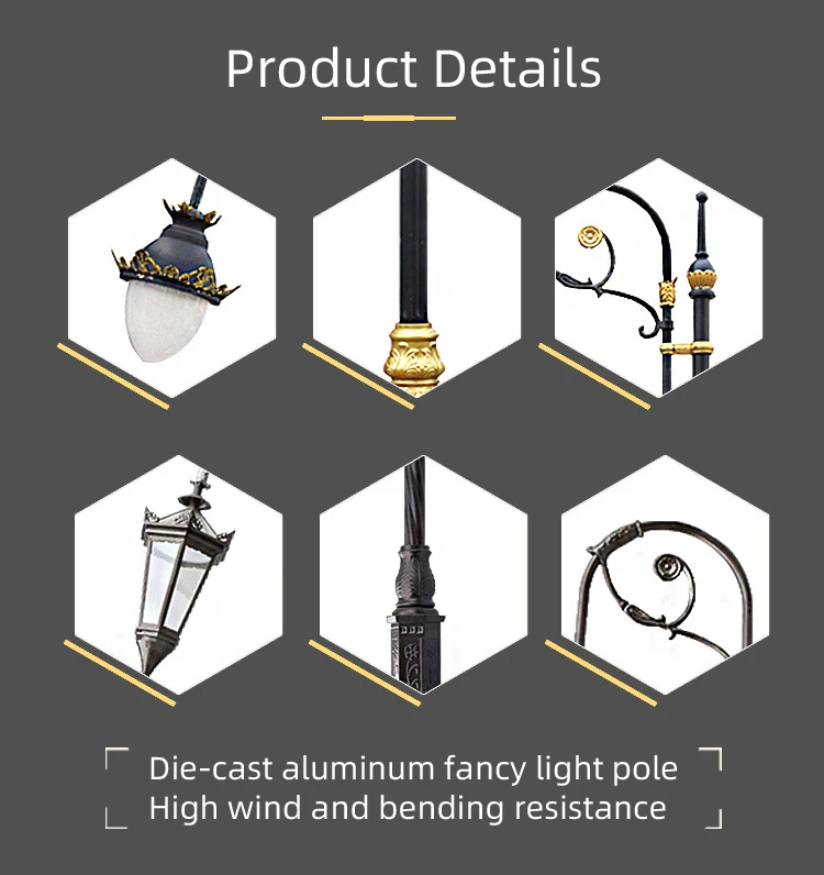 Custom vintage outdoor post lamp villar park community Street 3m 4m 5m aluminum light pole lamp post