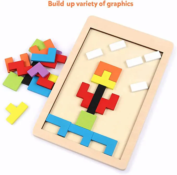 Wooden Blocks Puzzle Brain Teasers Tangram Jigsaw Intelligence Colorful Russian Blocks Game Toy