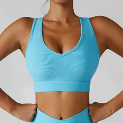 Hot Sale Deep V Sexy Yoga Tops Racer Back Quick Dry Workout Tank Tops Breathable High Stretchy Sport Bra Top Fitness