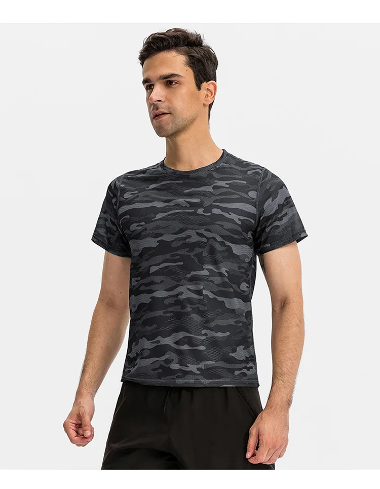 Men's Sports Loose T-shirt Outdoor Training Gym Running Camouflage Quick-Drying Breathable Short Sleeves Top