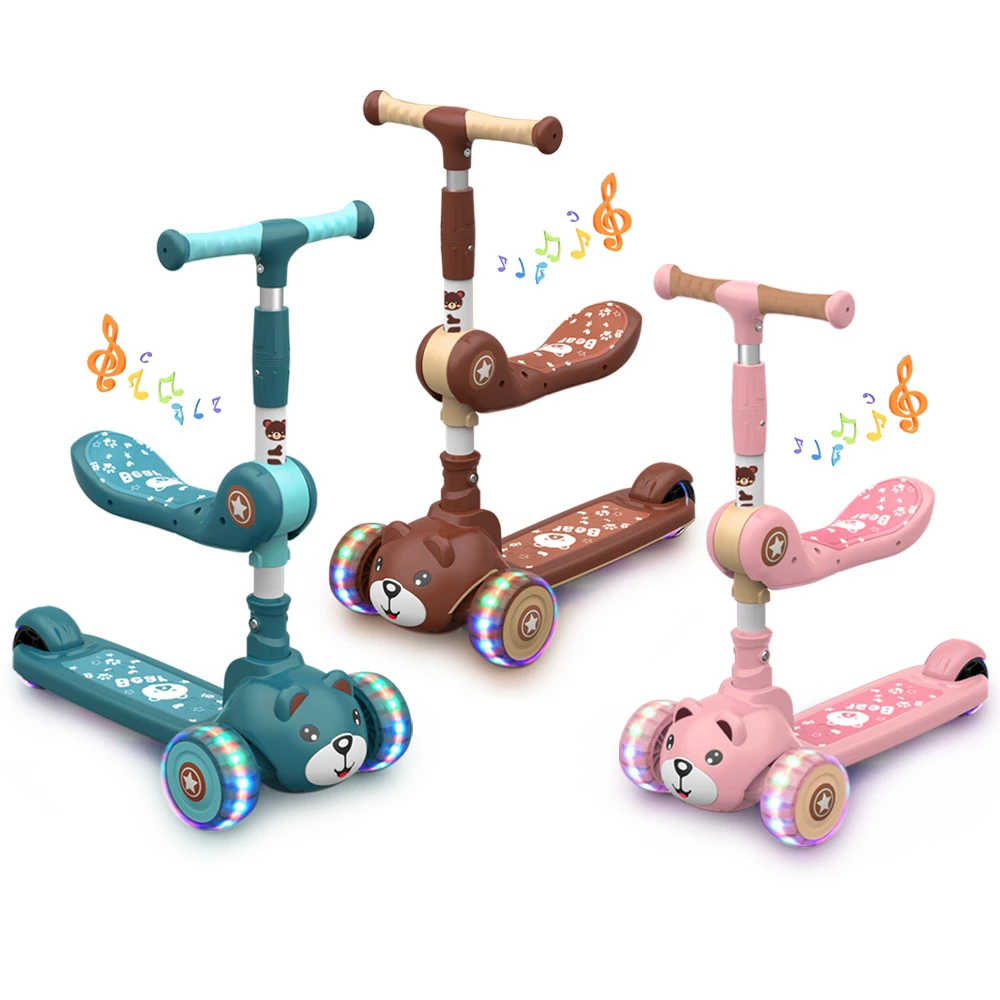 Toddlers Children's Scooter Kids 3 Wheels PU Lights Music Extra Wide Kids' Kick Scooter For Boys Girls Gift Sport Toys