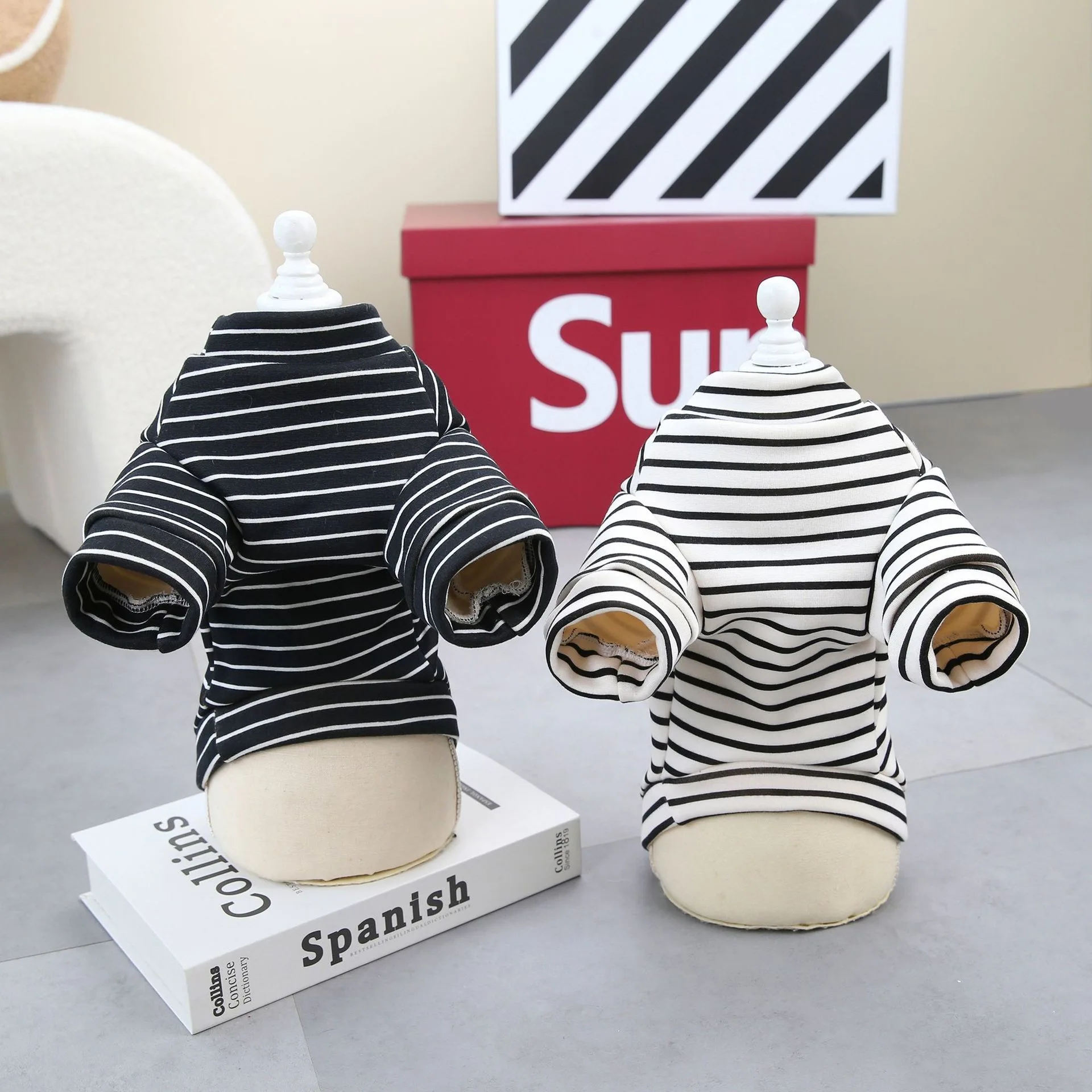 Dog Cat Stripes Pajamas Jumpsuit For Small Dogs Bichon Winter Pet Clothes Panda Cute Sweet Warm Two Legs Puppy Clothing