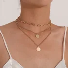 Round Necklace Geometric Round Beauty Head Pendant For Necklace Women's Trend Multi Layer Thick Chain Necklace