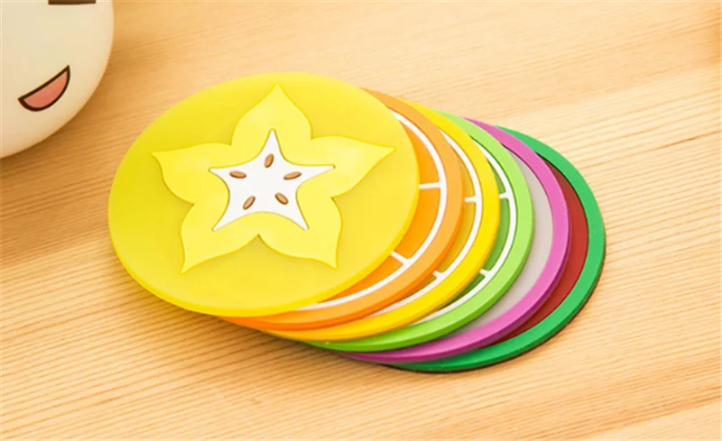 Non Slip Silicone Heat Insulation Coasters Fruit Coaster Cute Slice Drink Cup Mat for Bar Kitchen and Patio Tabletop
