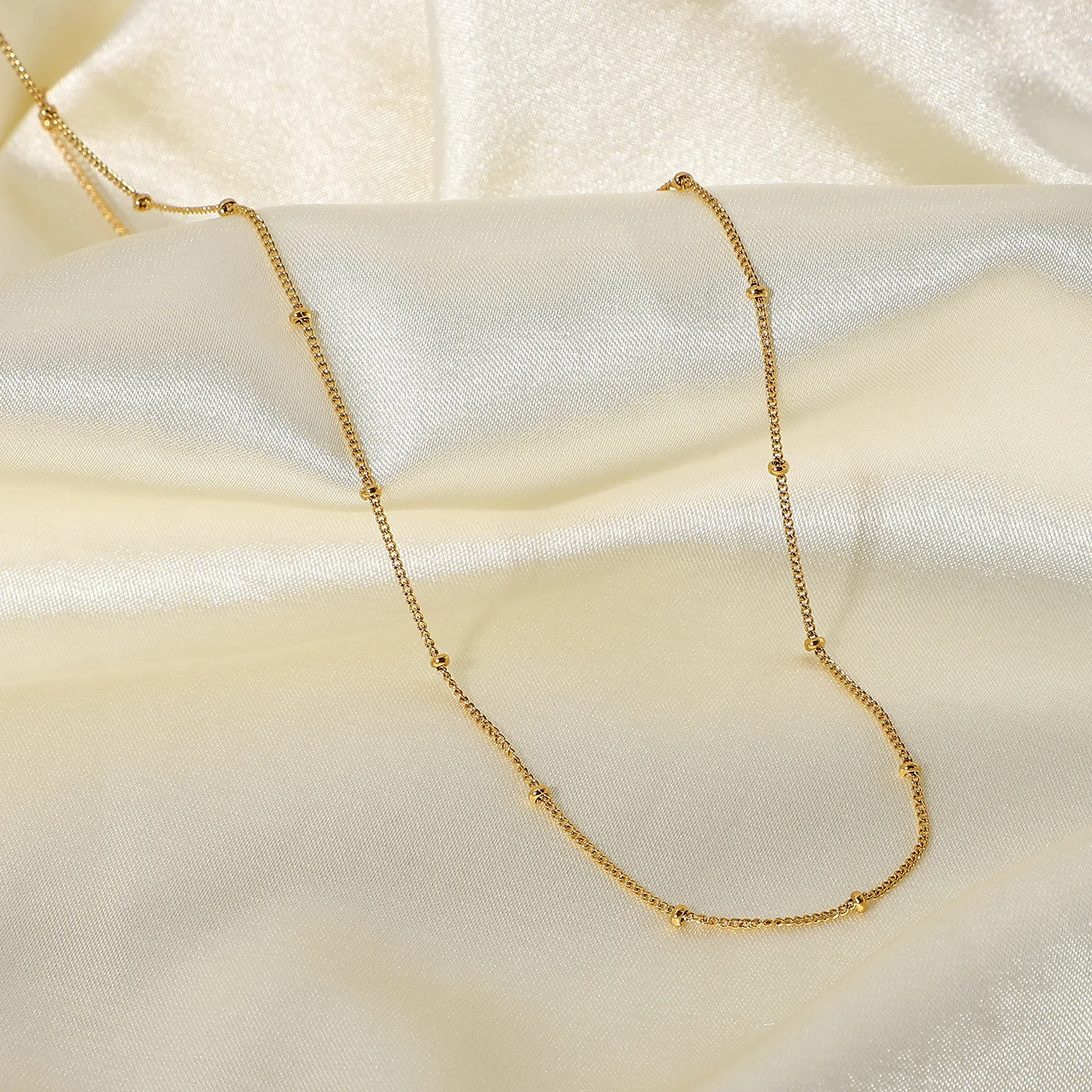 Stainless Steel Simple Fashion 18k Gold Plated Thin Bead Necklace For