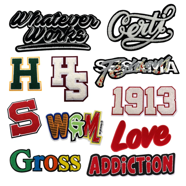 Custom Chenille Embroidery Letter Patch High Quality Heat Press Iron On Logo for Hoodie Jacket