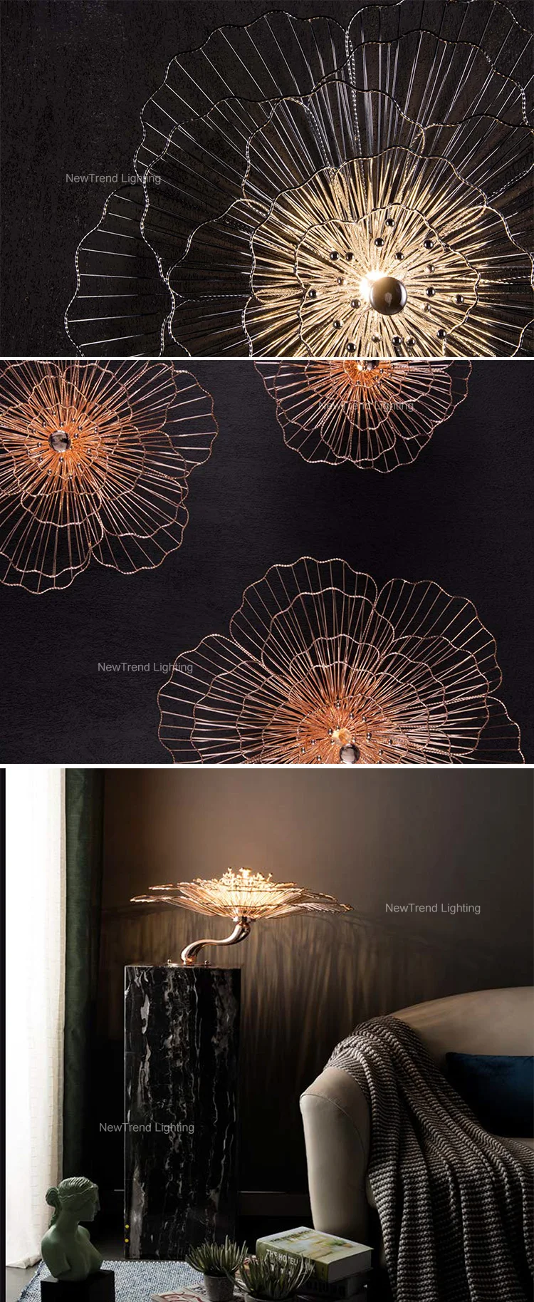 CPL-259 Art Plant Theme Custom Indoor Decoration Lighting Hotel Villa Flower Branch LED Staircase Chandelier factory