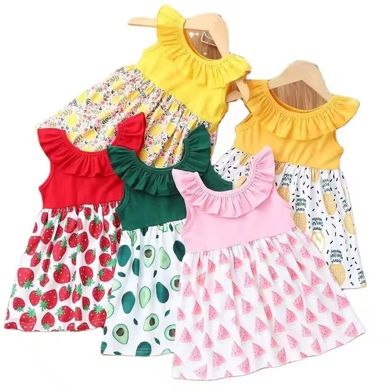 Summer Baby Girls New Design Linen Organic Cotton Summer Ruffle Shoulder Baby Girl Dresses