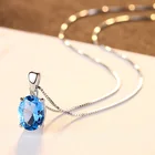 Sterling Silver Pendant PONEES Korean Simple 925 Sterling Silver Topaz Gemstone Pendant Necklace Ladies