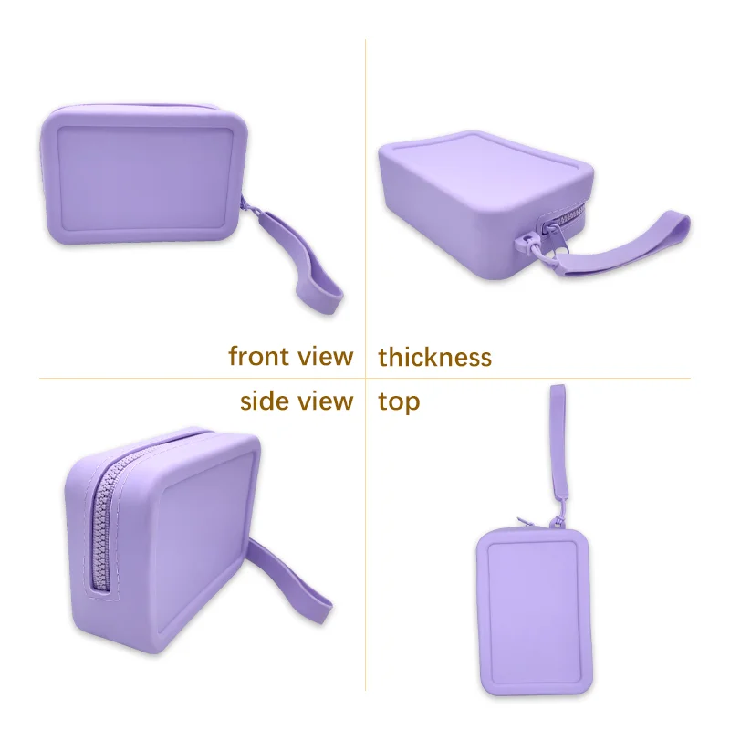 Women's Custom Logo Waterproof Wallets Toiletry Handbag Silicone Makeup Bag with Zipper Closure Long Travel Purse factory
