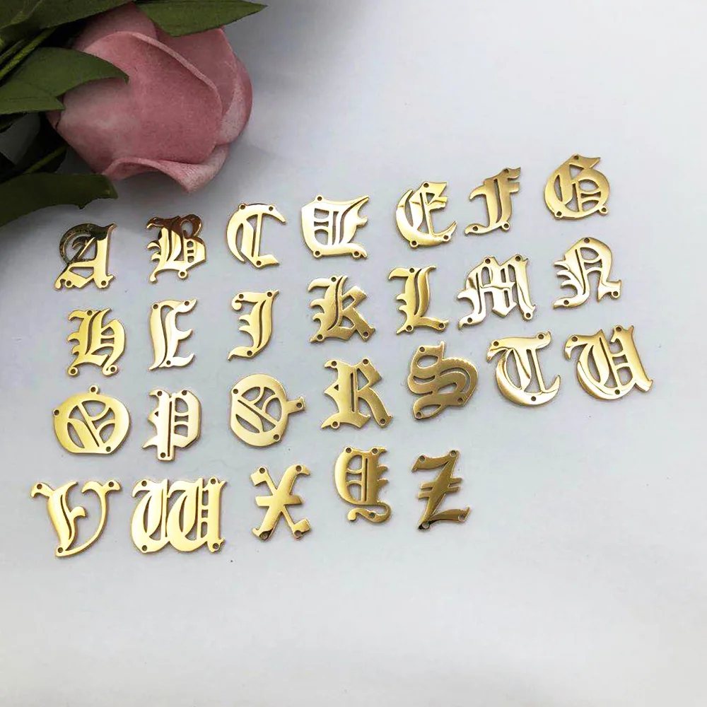 wholesale diy custom gothic 26 letters necklaces bracelets anklets,gold plated stainless steel jewelry accessories oem