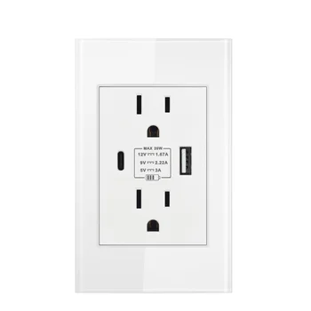 USB Type-C Fast Charging US Standard Wall Dual Plug 20W 118mm Panel White/Black/Grey Double American Socket With Usb C