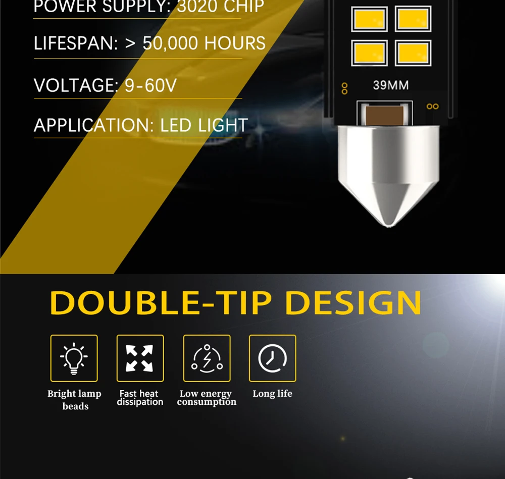 Car Super Bright 31mm 36mm 39mm 41mm 44mm LED Double Pointed Lamp C5W C10W CANBUS 6 SMD LED Reading Light License Plate Light