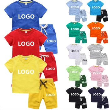 Kids Clothing Summer High Quality Children Clothing Cotton Boys Clothes 2pc Set Outfits Kids Clothes Toddler Suit LOGO Custom