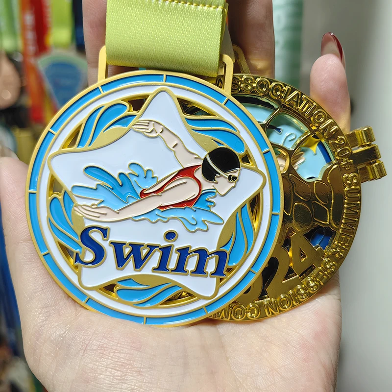 Antique Modern Traditional Style Custom Gold 3D Metal Medal High Quality for Swim Run Soccer & Football Sports details
