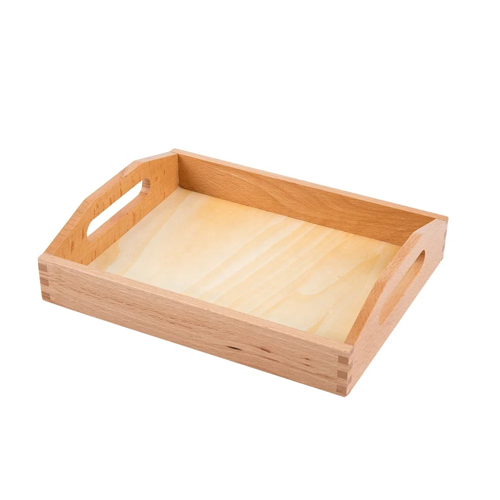 Montessori Baby Wooden Toys Preschool Teaching Aids Small Tray With Handle 