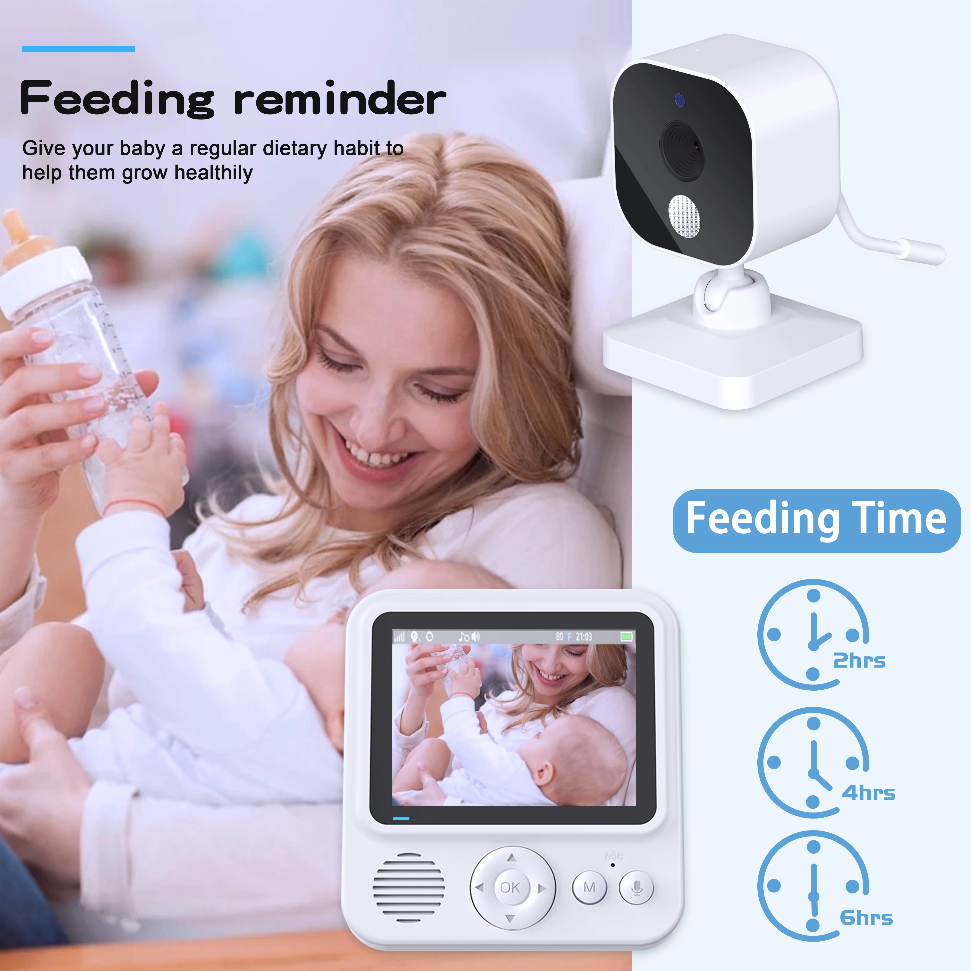 720P HD 2.8Inch LCD Screen 2.4G Wireless BabyPhone Camera Two Way Talk Temperature Detection Smart Video Audio Baby Monitor