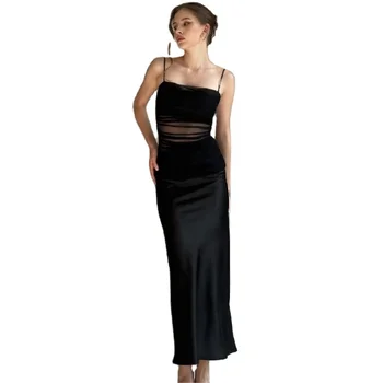 In Stock 2024 Wholesale New Black Fashion Elegant Sexy Slit Dress Modest Evening Dinner Bodycon Party Robe Cocktail Maxi Dresses