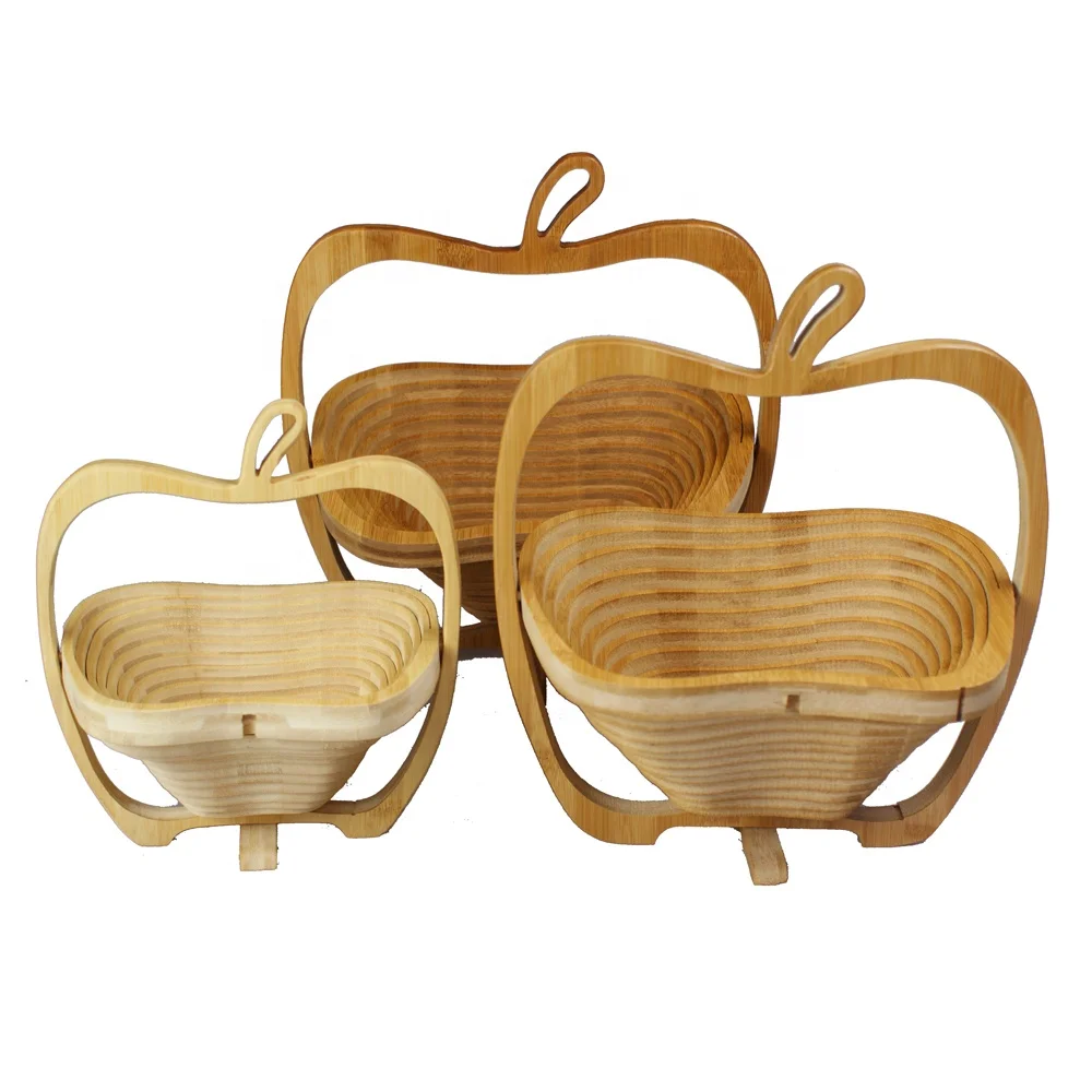 wholesale folding apple shape bamboo fruit basket