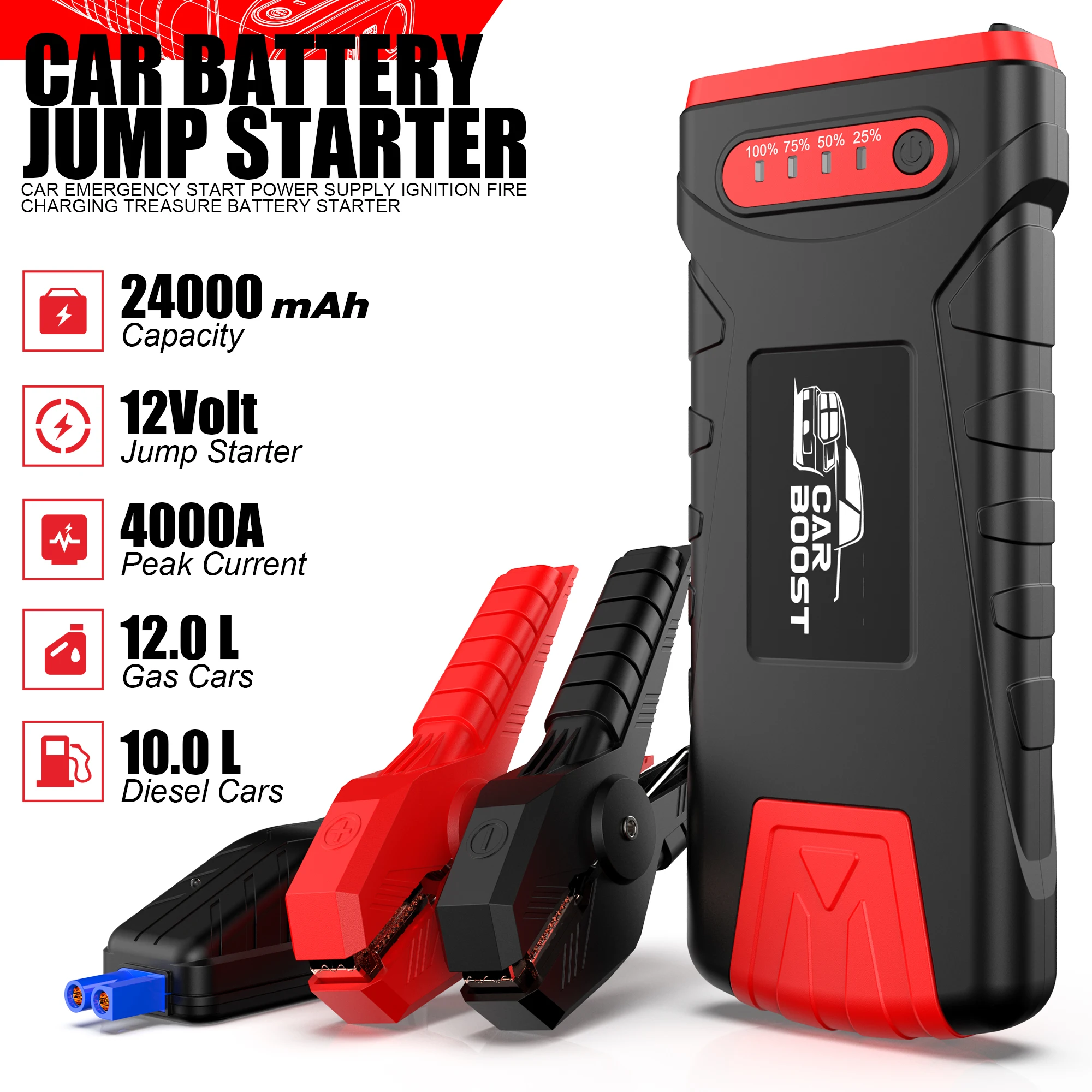 600 Amp Peak Portable Car Jump Starter Booster Charger Battery Power Bank New 