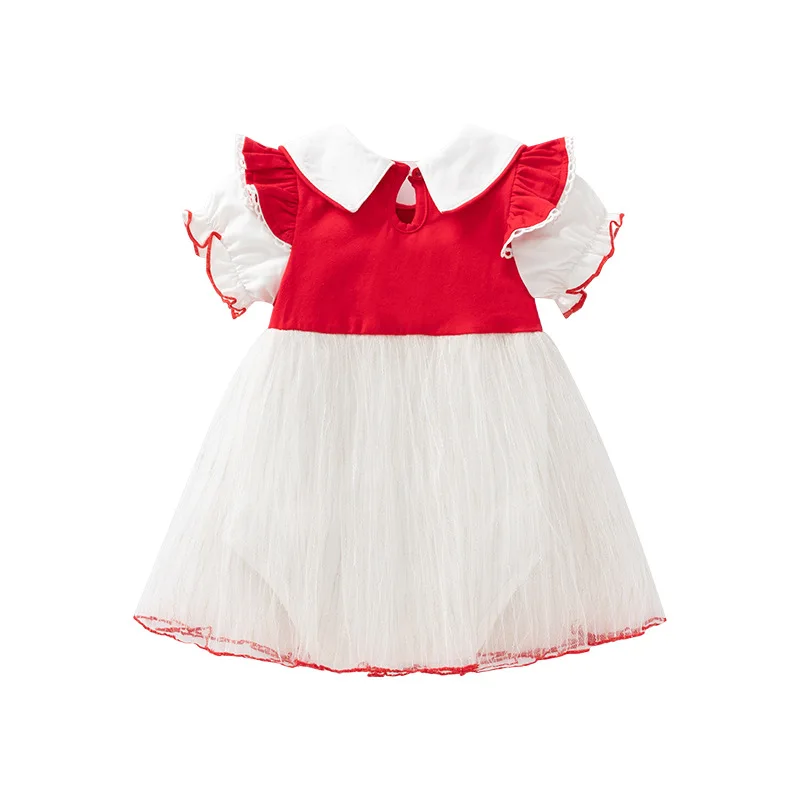OEM 95% Cotton Baby Girl Summer Dress Short Sleeve Knit Top Gauze Tulle Skirt One Piece Toddler Dresses Sundress