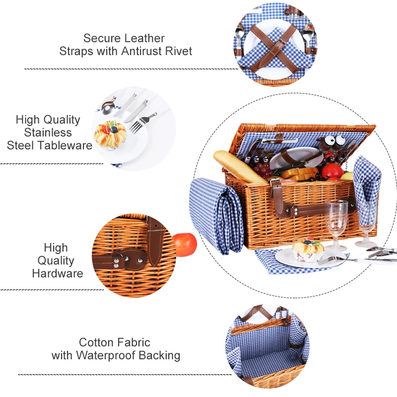 willow storage outdoor wholesale picnic basket set with lid