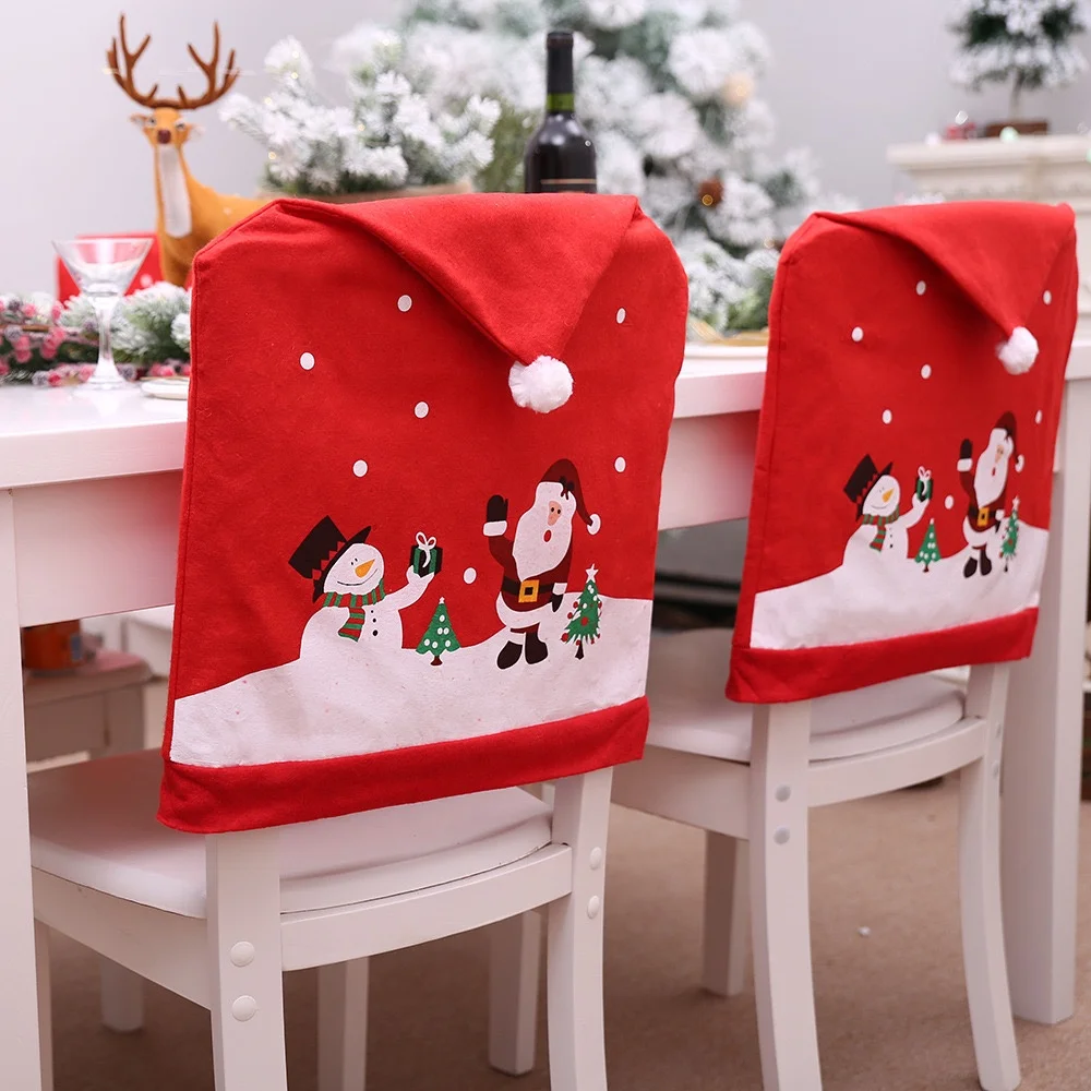 Red Santa Claus Hat Christmas Chair Cover Chair Back Cover Merry Christmas Decor Home Xmas Gift Decor New Year
