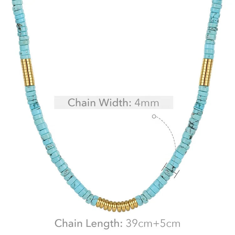 18K Gold Plated Stainless Steel Jewelry Natural Blue Turquoise Stone Accessories Necklaces P213249
