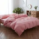 Bean Washed Cotton Queen Size Yarn Dyed Plain Pink Dusty Bean Paste Duvet Cover Set