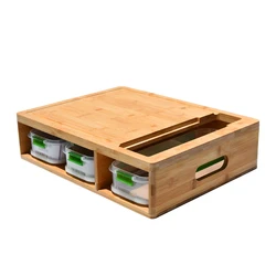 Factory Wholesale Durable Bamboo Wood Cutting Board With 3 Trays Blade And Phone Rack