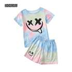 Printed Clothing DIDIBUBU Unisex Short Sleeve Cartoon Printed Tie Dye Top And Shorts Kids Clothing Girls Set