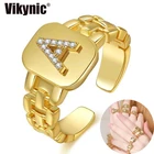 Ring Cz New Fashion Adjustable Alphabet Ring 18k Gold Plated Brass Ring Cz Cubic Zircon Letter Ring