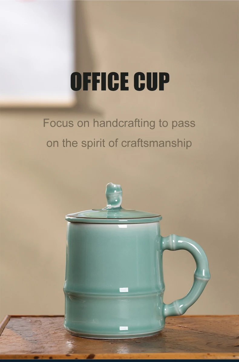 product 2025 factory wholesale longquan celadon traditional bamboo cups saucers coffee customized water drinking ceramic tea cups452-4