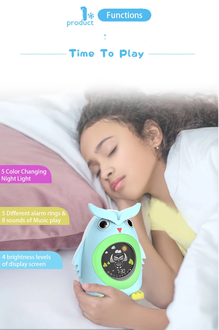 Lovely Kids Table Lamp Cartoon Cute Owl Digital Alarm Clock Children Sleep Training Toddler Led Table Night Lights