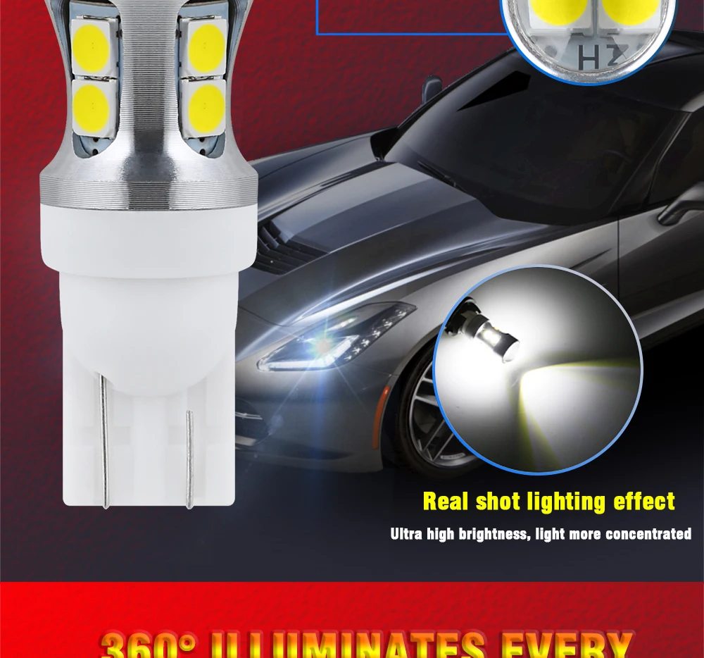 TECH-KING Auto Super bright LED White 3030 chip 10SMD 168 W5W with lens width light 12V 2W license plate light T10 decoded bulb